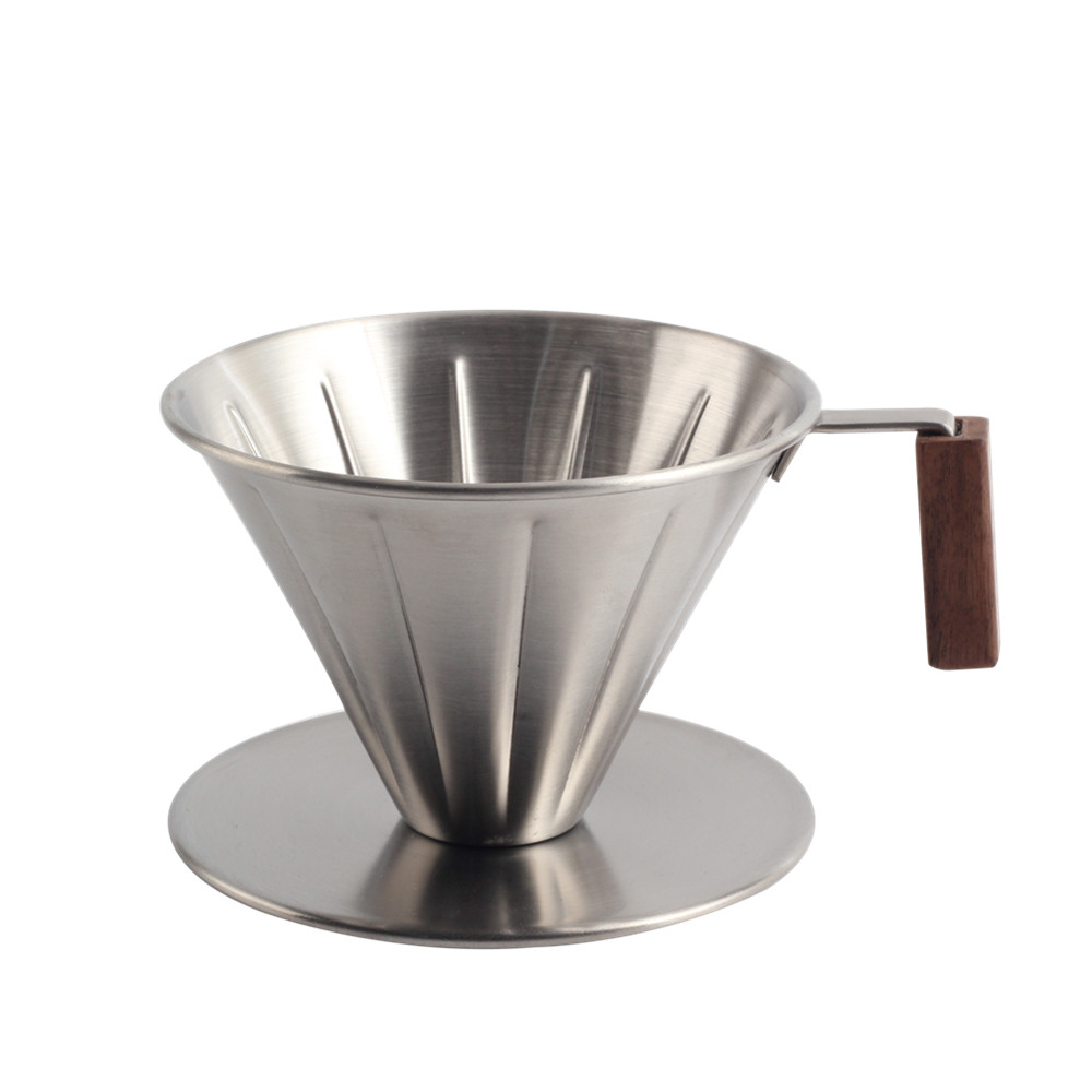 Walnut Wood Handle, Metal Reusable Drip Coffee Filter — 4