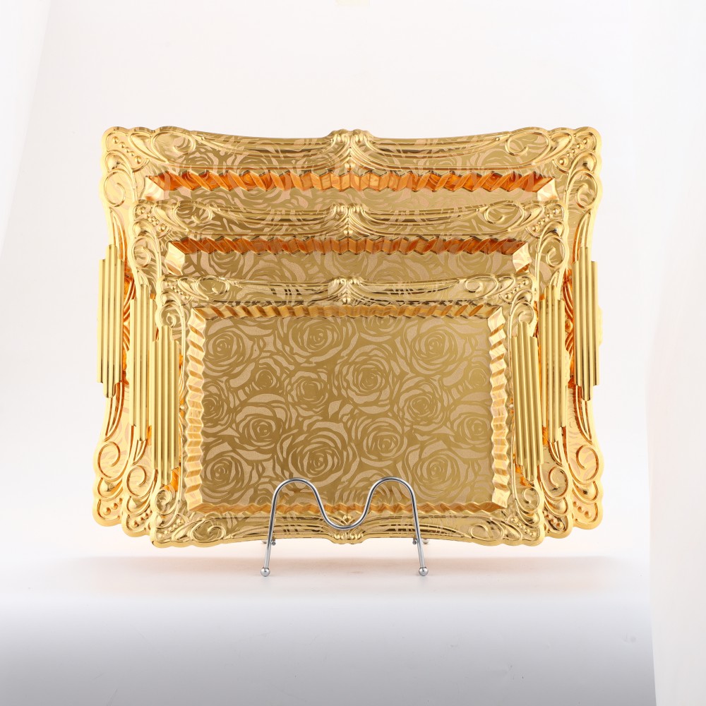 Metal Serving Tray for Home, Lace Rectangular Iron Tray Pattern Gold — 2