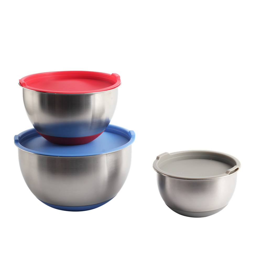 Mixing Bowl Set Of 5, Stainless Steel Salad Nesting Bowl With Pe Lids — 5