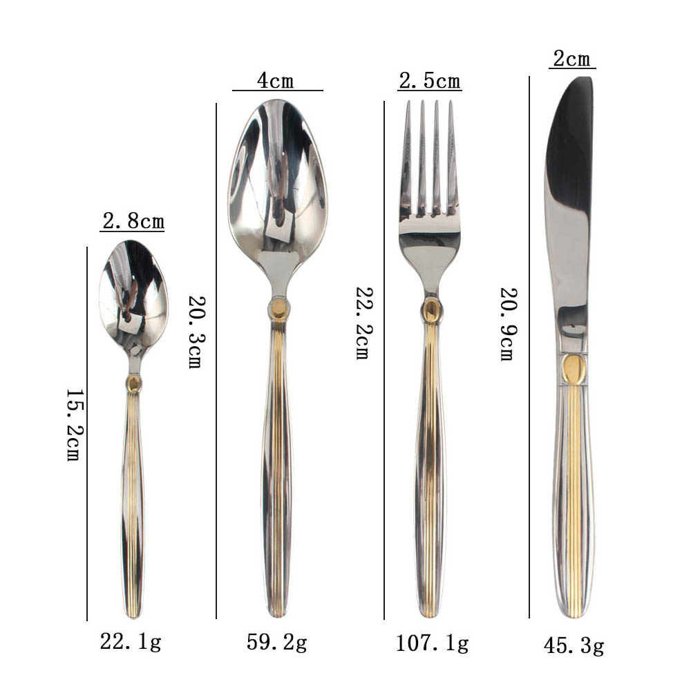 4-pcs Set Stainless Steel  Mirror Polished Flatware set Dishwasher Safe (65, Gold Accent) — 2
