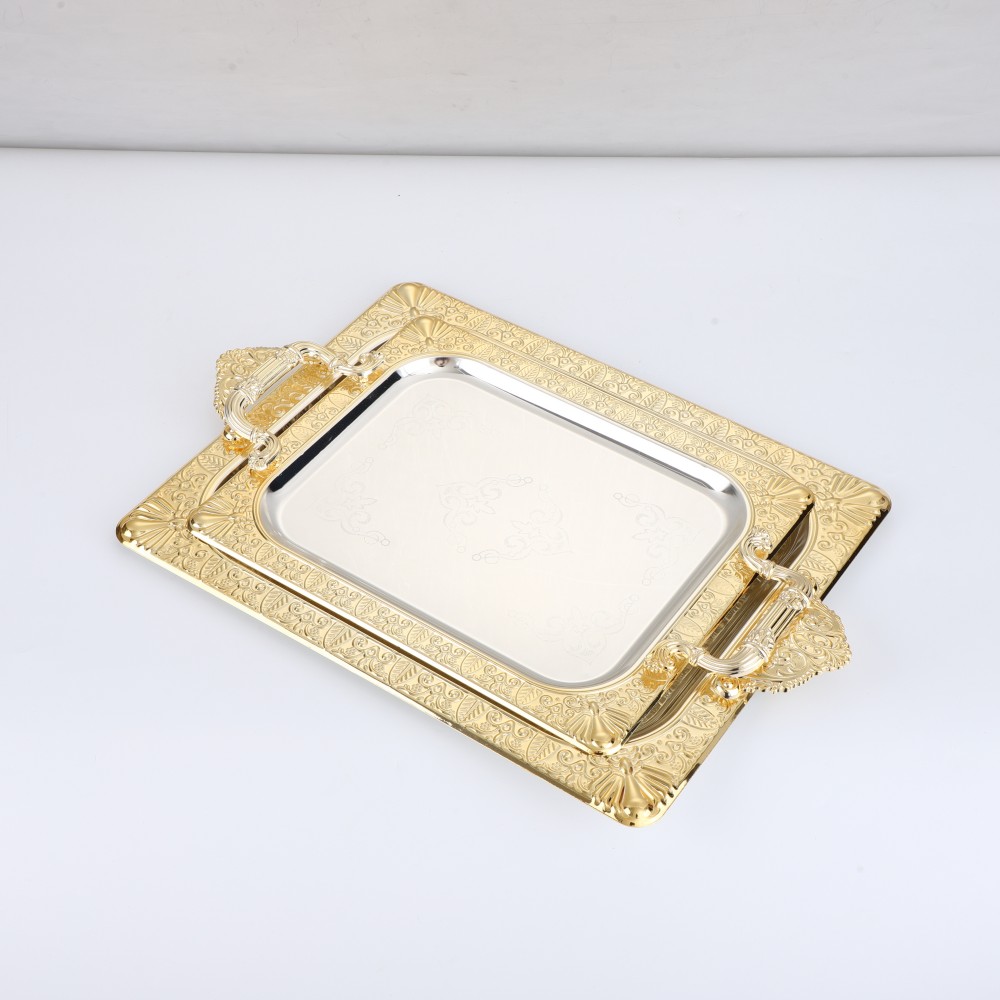 Rectangular Iron Gold Plated Serving Tray — 4