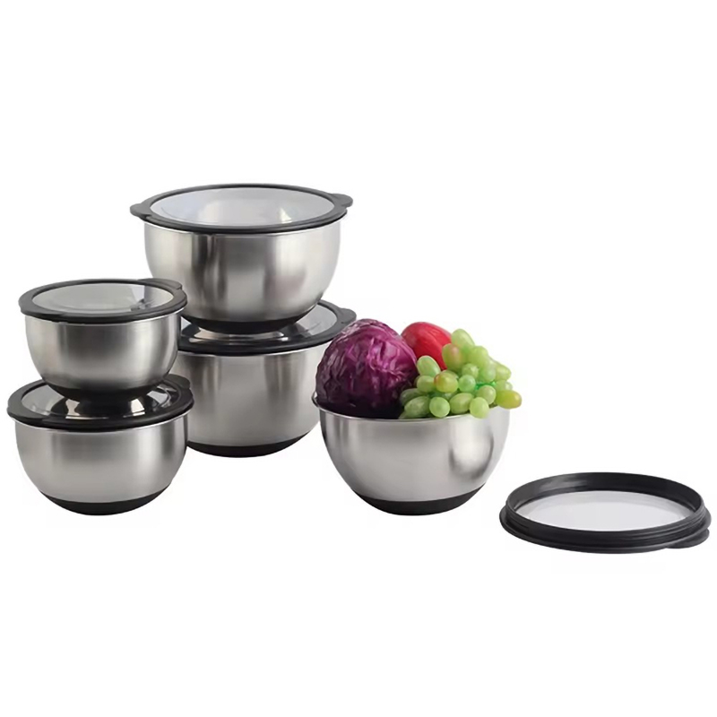 5size S/S Mixing Bowls With Transparent Lids Set & Grater — product information