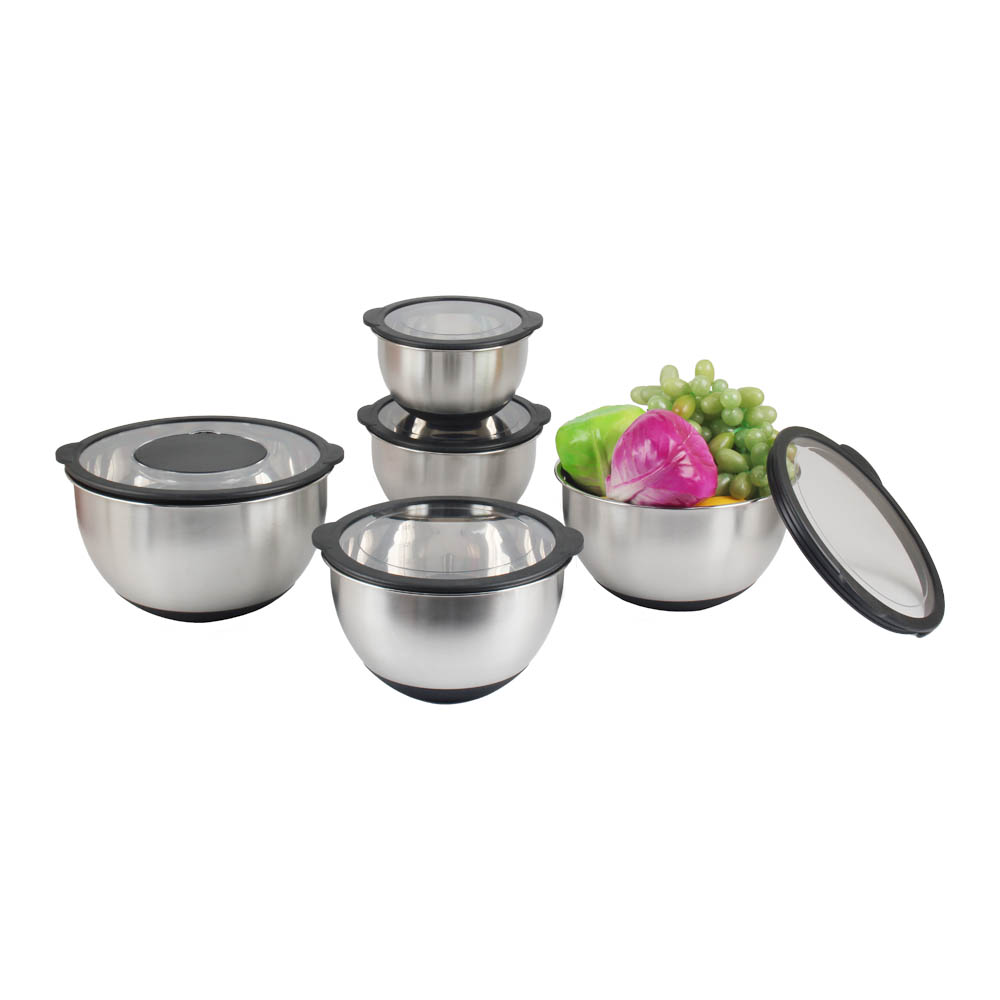 5size S/S Mixing Bowls With Transparent Lids Set & Grater — 4