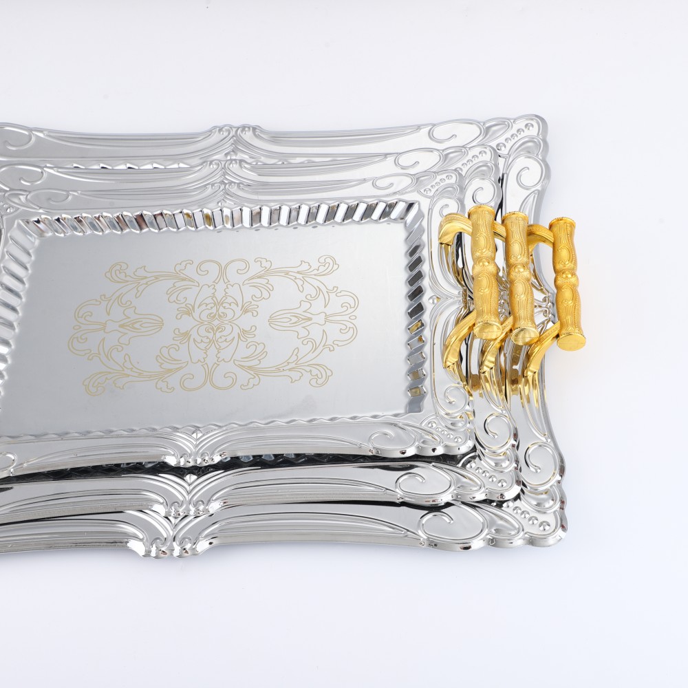 Lace Rectangular Iron Tray in Chrome — 6