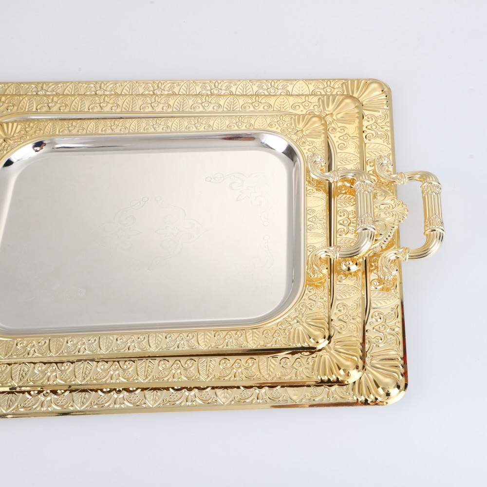 Rectangular Iron Gold Plated Serving Tray — product information