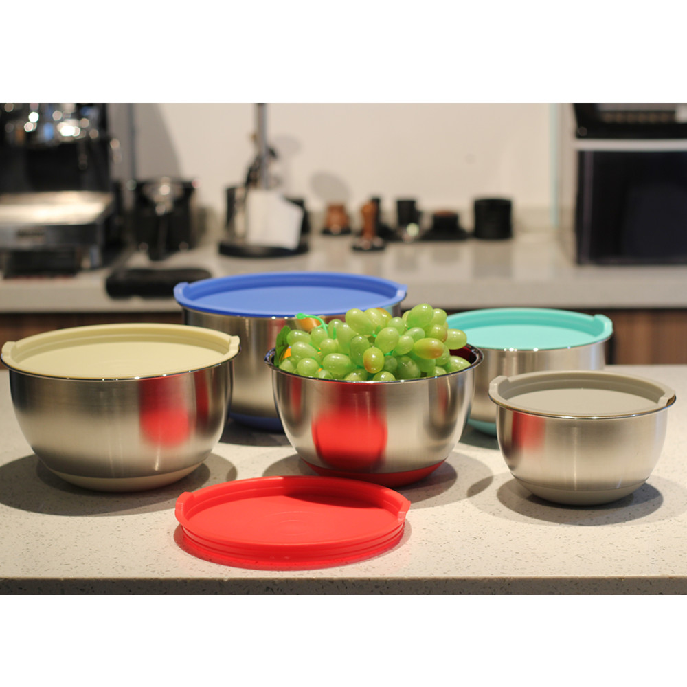 Mixing Bowl Set Of 5, Stainless Steel Salad Nesting Bowl With Pe Lids — 7