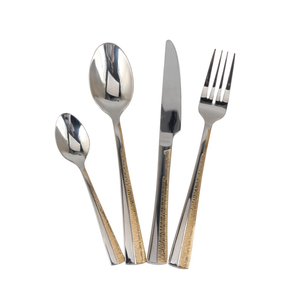 Stainless Steel Flatware Set,Fine Flatware Set with Serving Utensils, Dishwasher Safe (65, Gold Accent) — 6