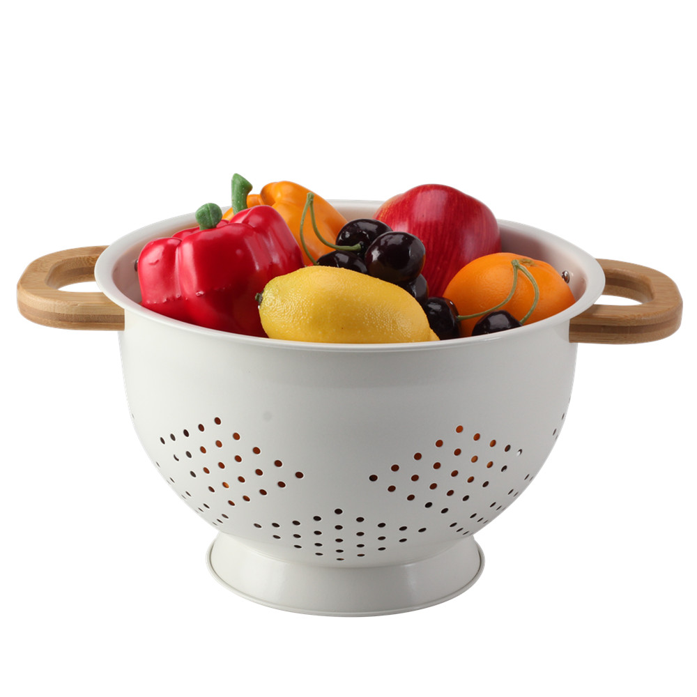 Metal Colander With Wood Handle, Set Of 3 With Bamboo Handles — 6