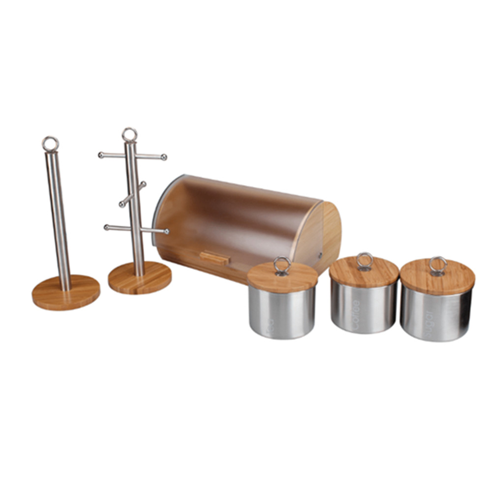 Bread Box Set-Roll Up Cover Bread Storage Container with Cup Holder and Canisters — product information