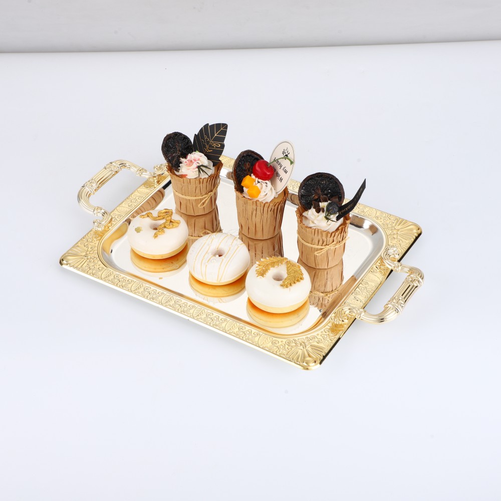 Rectangular Iron Gold Plated Serving Tray — 5