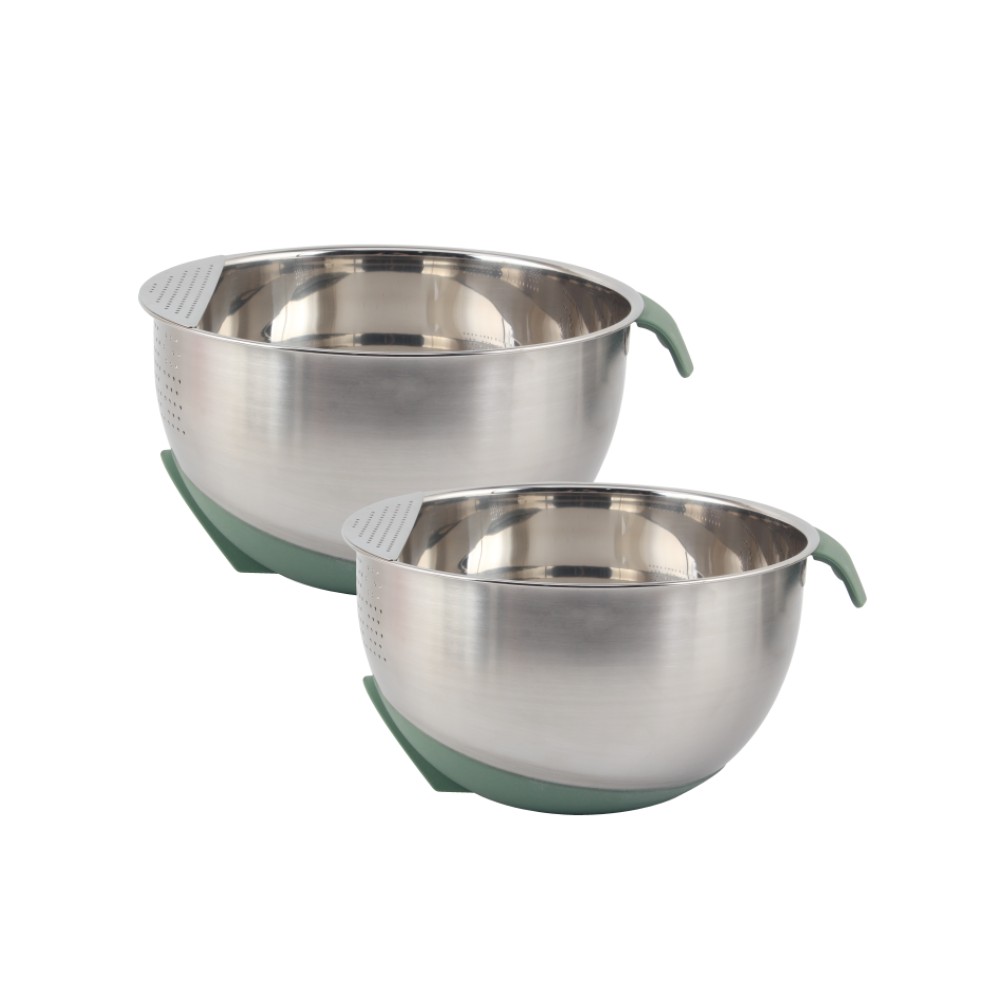 Stainless Steel Rice Washing Bowl With Silicone Base And Handle