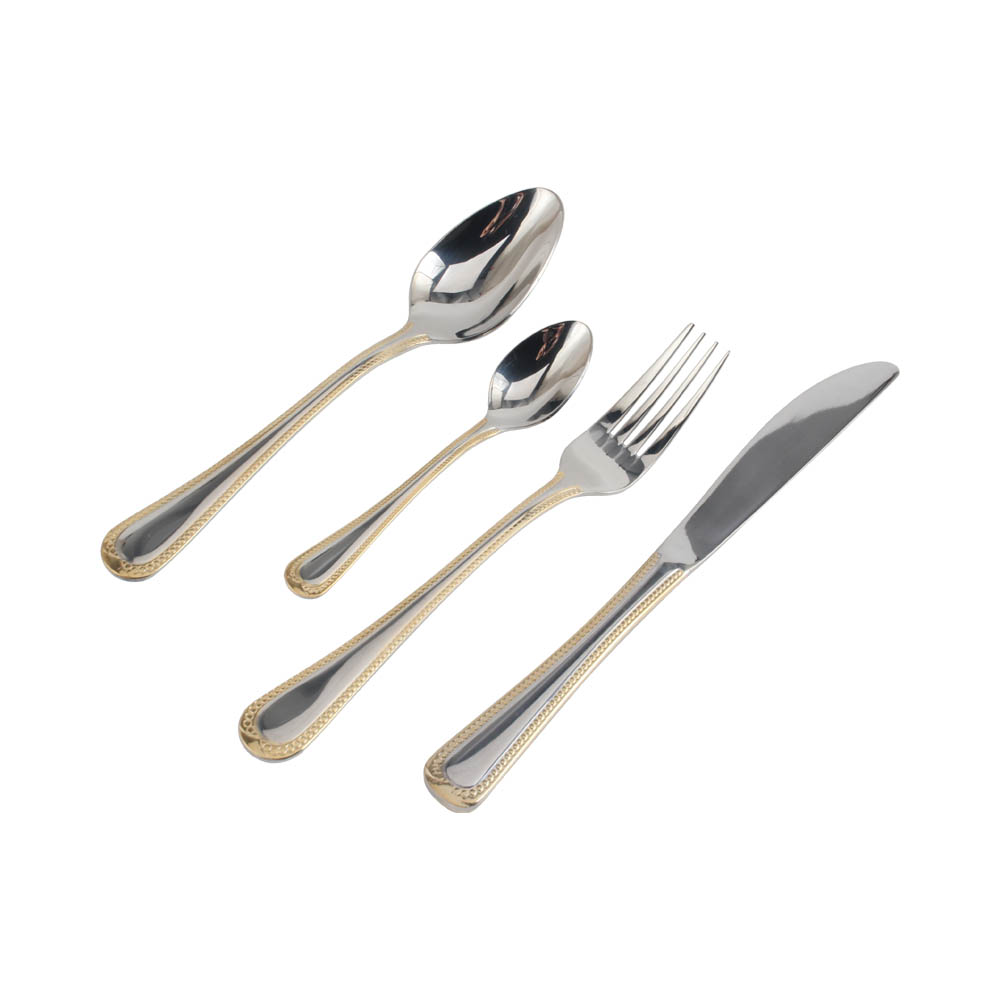 Stainless Steel Flatware Set, Mirror Polished Cutlery Set Utensil Set, Tableware Include Forks Spoons Knives for Home Restaurant, Beaded Handle — 4
