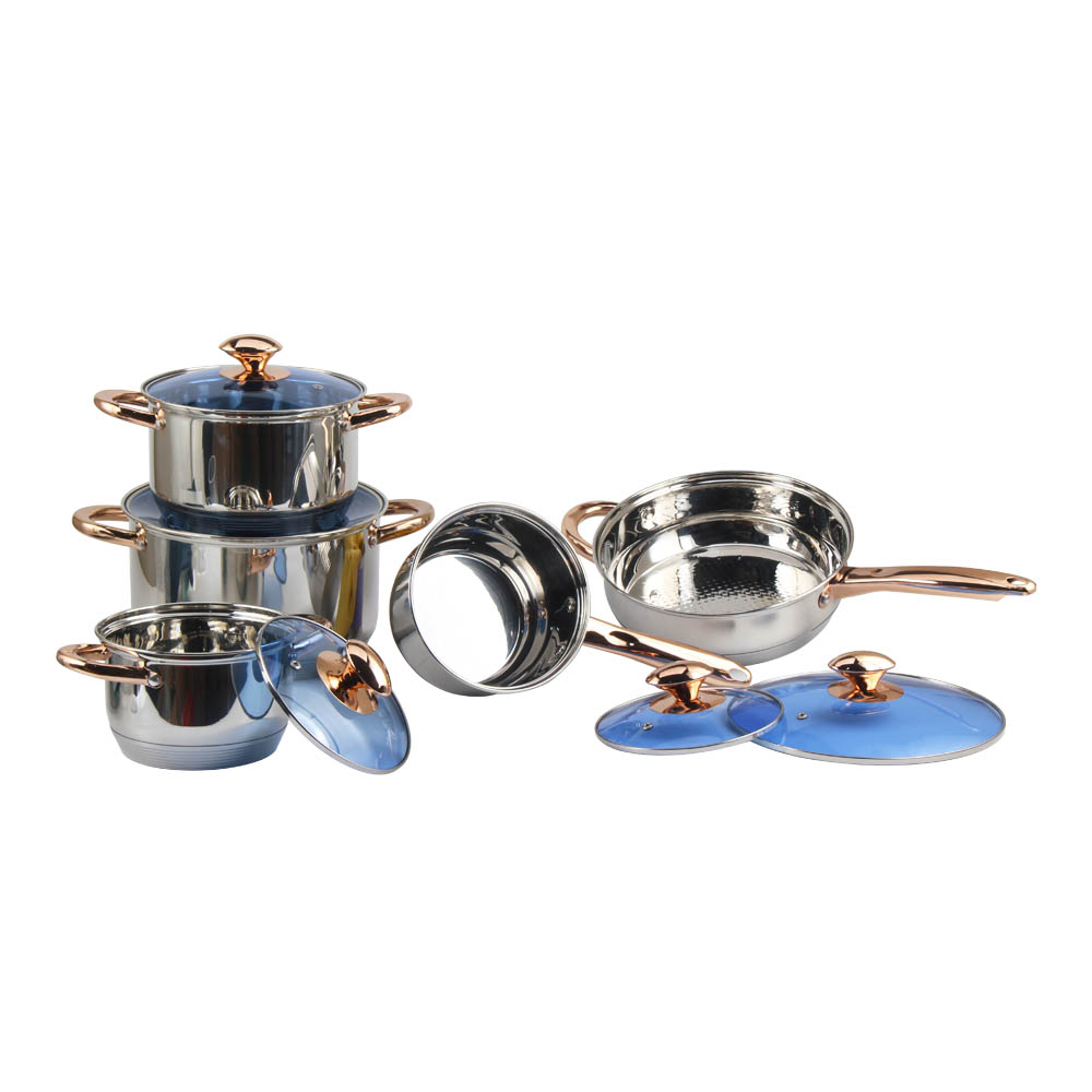 Stainless Steel Nonstick Cookware Set With Blue Glass Lid — product information