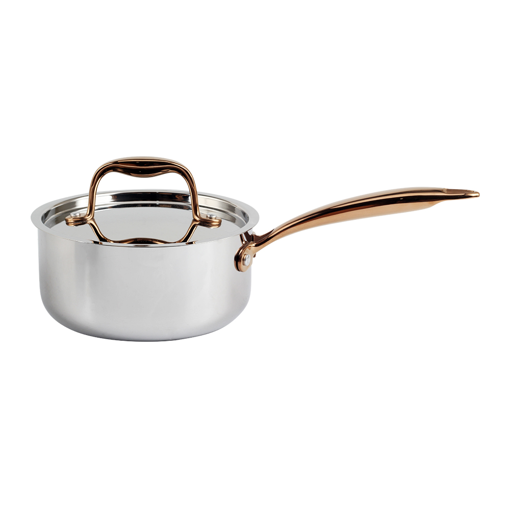 Whole-Clad Tri-Ply Stainless Steel Sauce Pan With Gold Handle