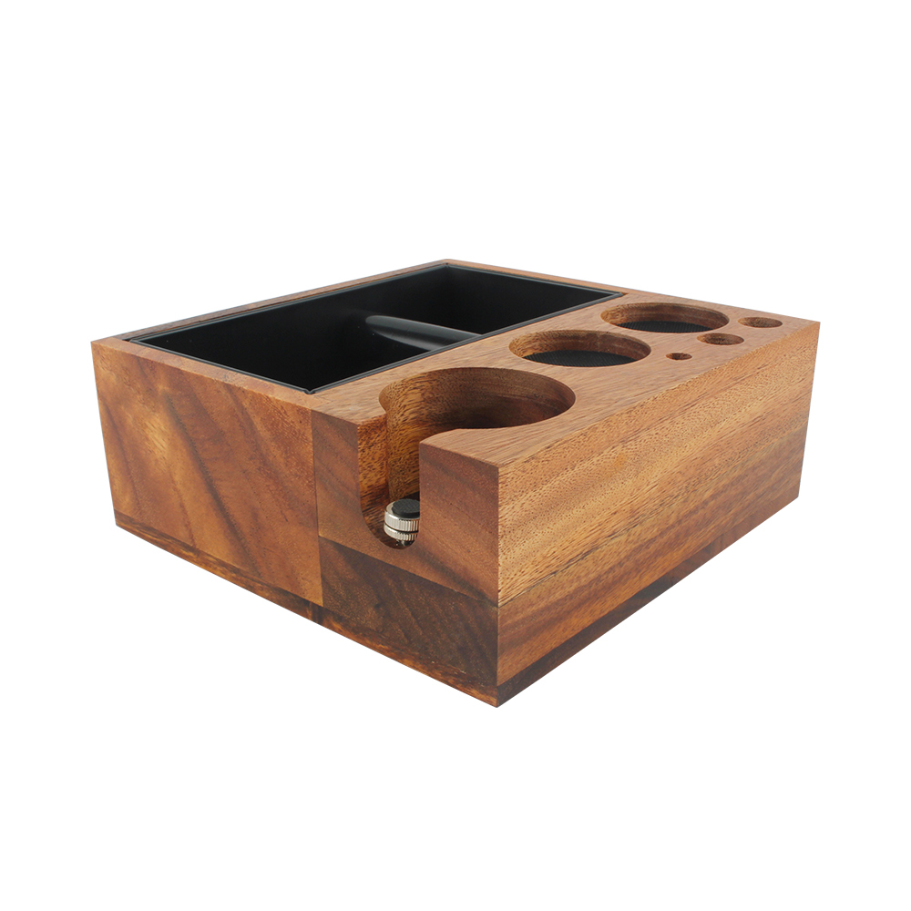 Large Espresso Knock Box And Tamping Station, Solid Wood Espresso Accessories Organizer Box — 4