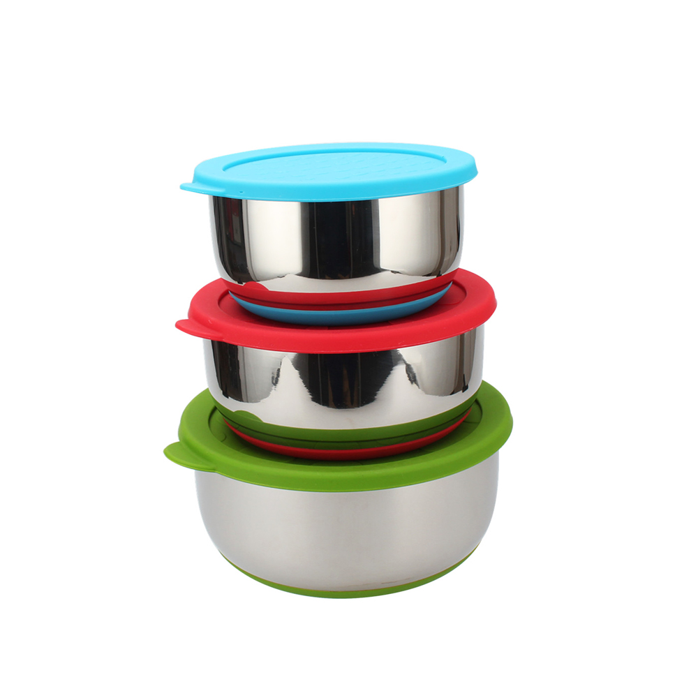 3pcs Stainless Steel Mixing Bowl With Silicone Lid