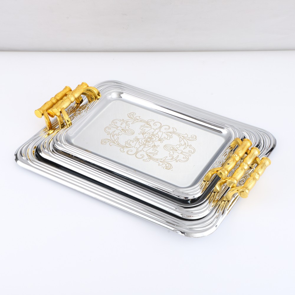 Round-Side Rectangular Iron Tray in Chrome — 4