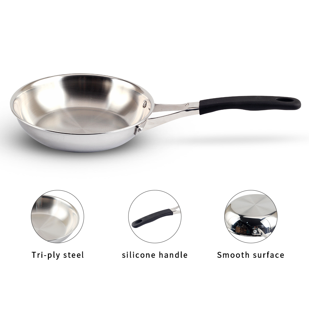 Triply Stainless Steel Frying Pan With Silicone Handle — 6