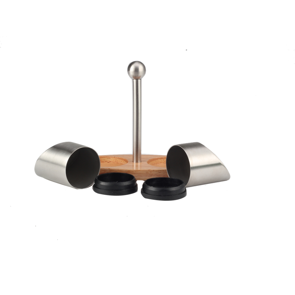 Stainless Steel Salt and Pepper Shakers Set of 2 with Wooden Stand for Home Kitchen Restaurant Table — 2