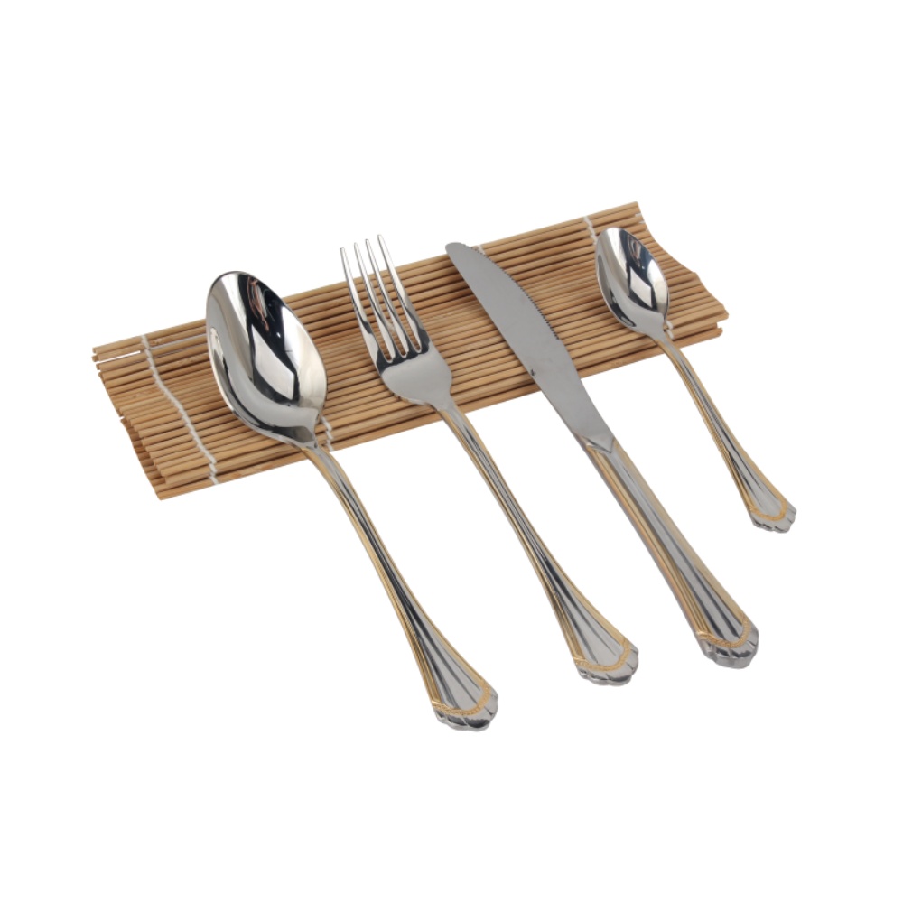 4-pcs Set Stainless Steel Flatware set Dishwasher Safe (65, Gold Accent) — product information