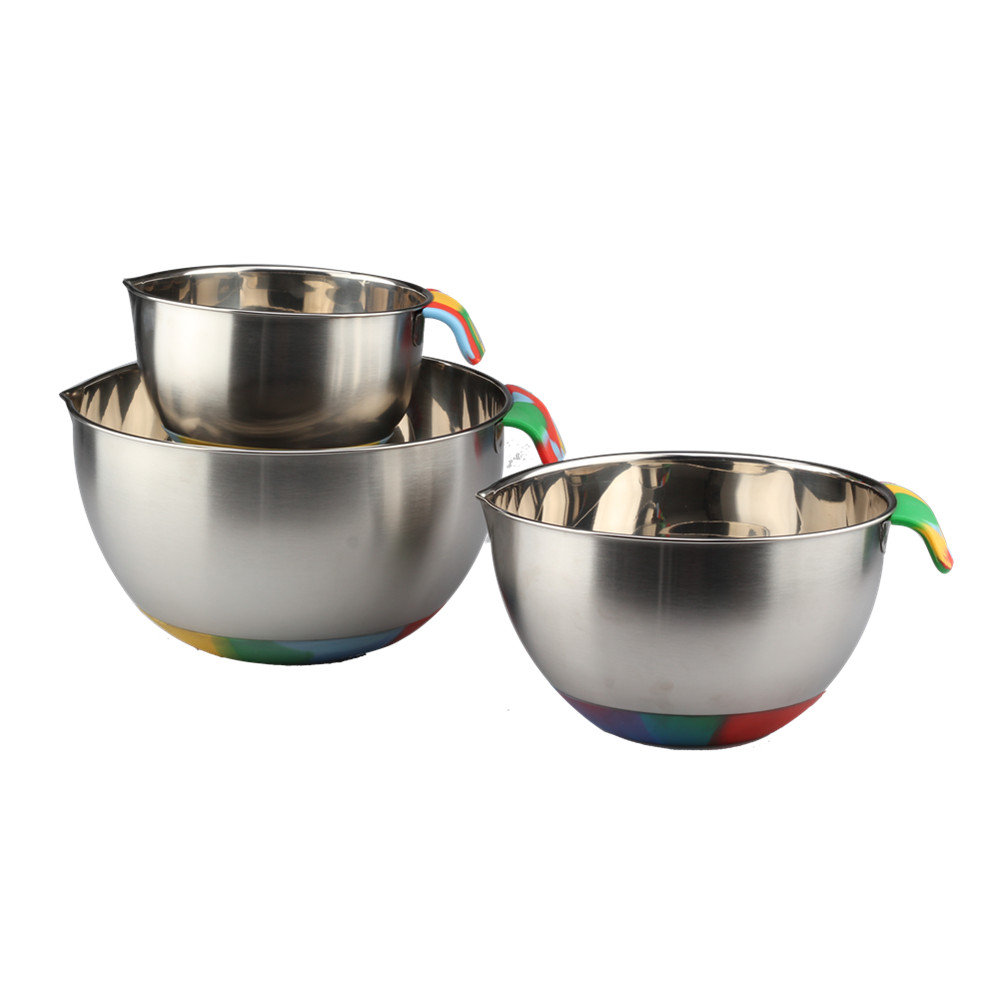 Set Of 3 Mixing Bowls With Colorful Silicone, Non Slip Base Bowls With Handle — 2