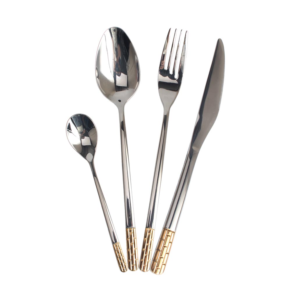 Mirror Polished,Dishwasher Safe Gold Accent 4-pcs Set Stainless Steel Flatware set — 3