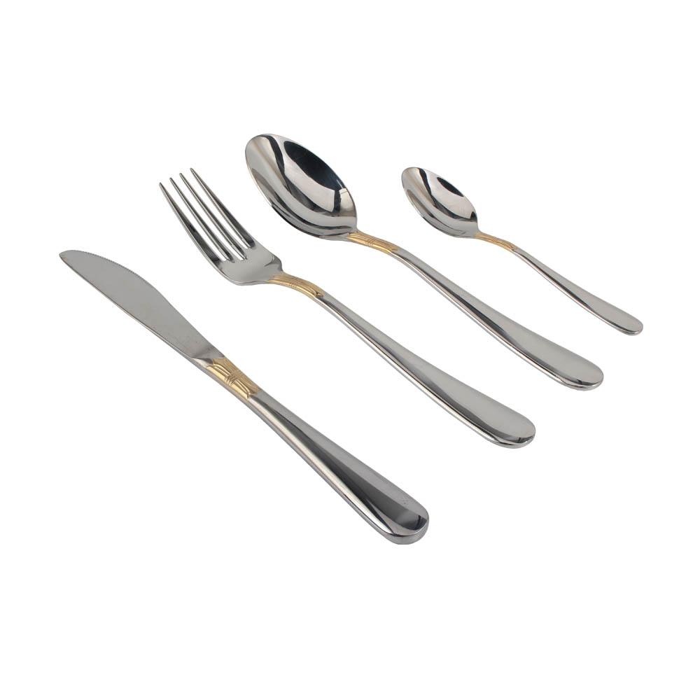 Stainless Steel Flatware Set,  silver plated with gold accents — 9