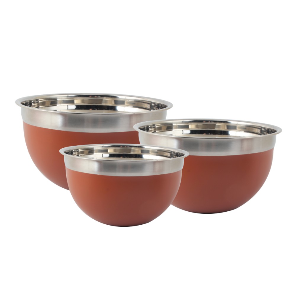 3size Brown Color Body Stainless Steel Mixing Bowl Set — 4