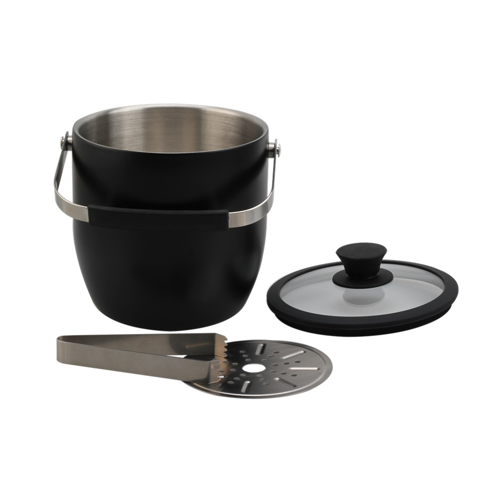 Stainless Steel Double Wall Insulating Ice Bucket, With Tempered Glass Lid — 4
