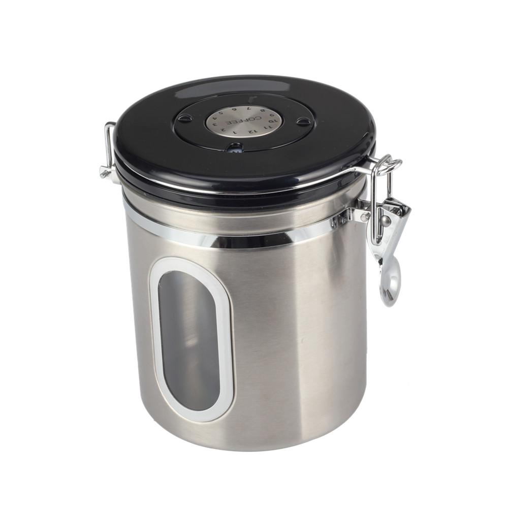 Coffee Canister With Window, Airtight Stainless Steel Kitchen Food Storage Container With Lids — product information