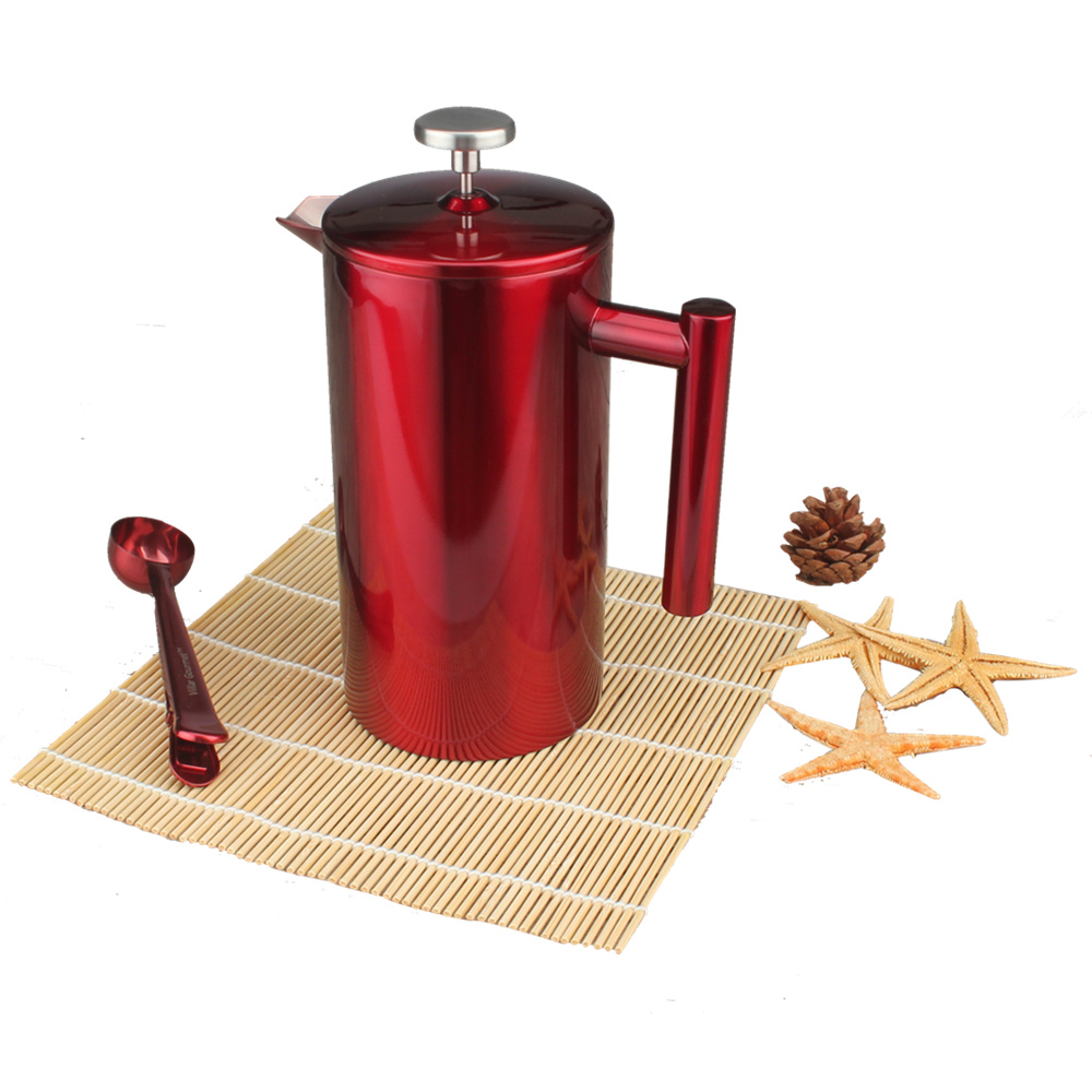 Red Stainless Steel French Press Coffee Maker — product information