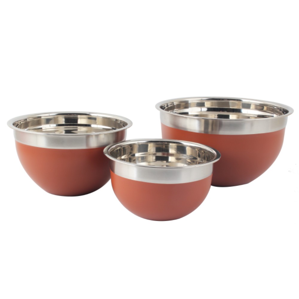 3size Brown Color Body Stainless Steel Mixing Bowl Set — 2