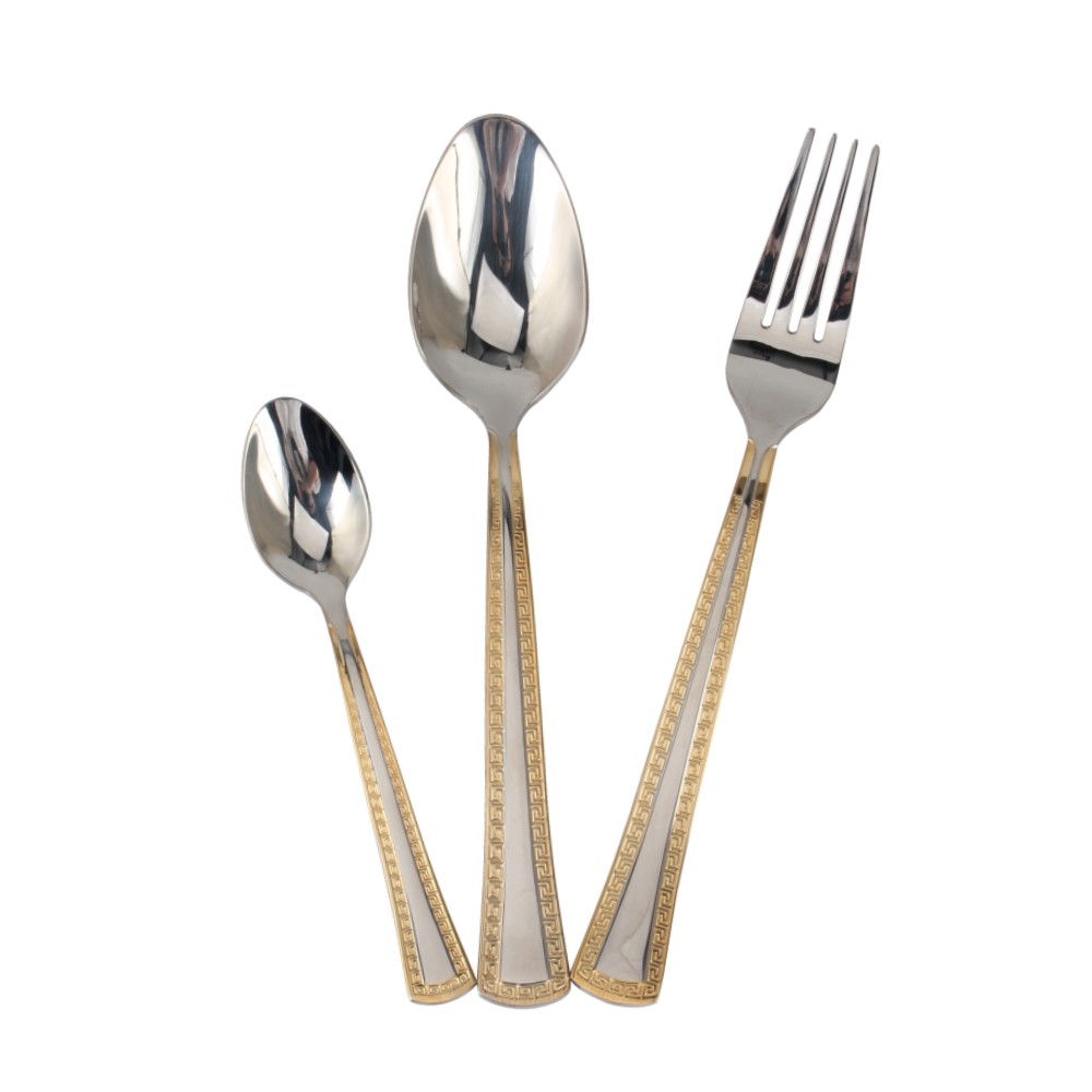 3-pcs Set Stainless Steel Flatware set Mirror Polished Cutlery Set(65, Gold Accent)