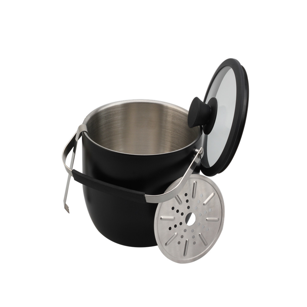 Stainless Steel Double Wall Insulating Ice Bucket, With Tempered Glass Lid — 3