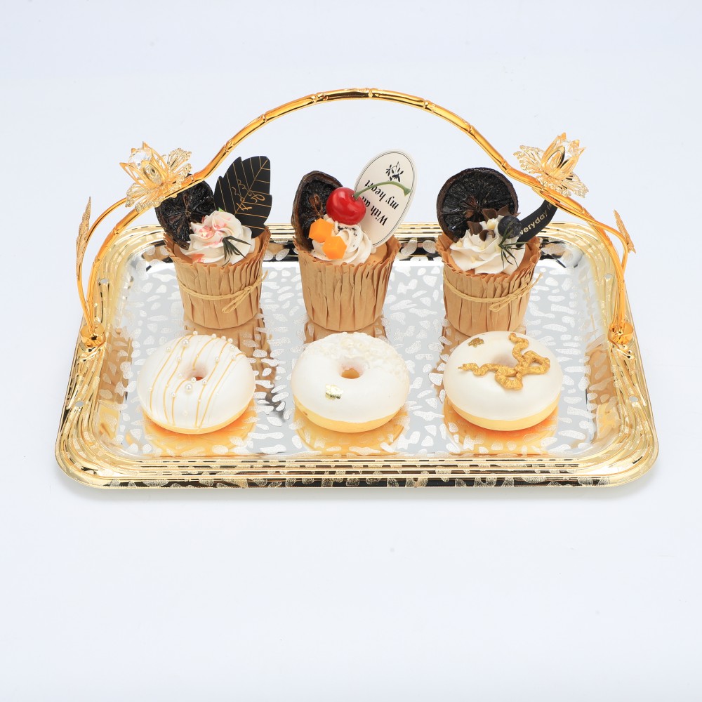 Double Rectangular Iron Tray With Round Handle