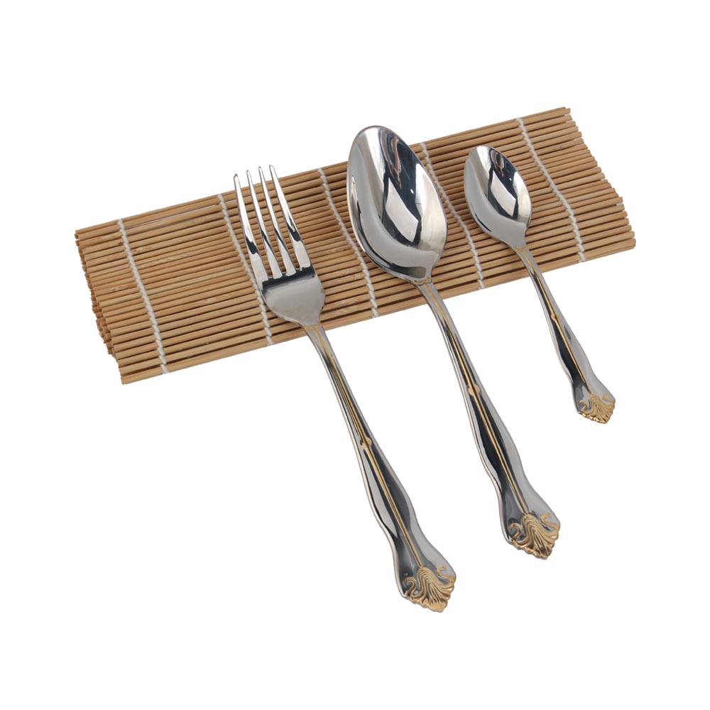 Service for 3, Fine Silverware Set (Gold Accent) Stainless Steel Flatware Set — product information