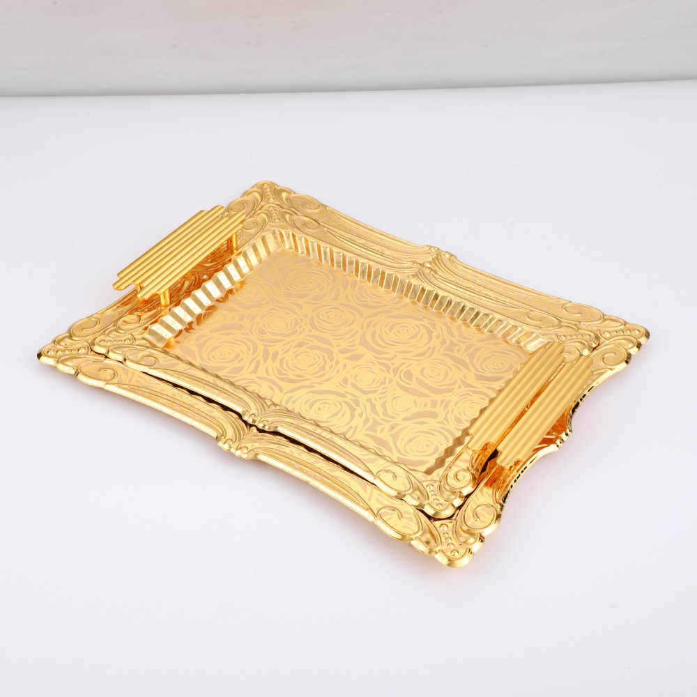 Metal Serving Tray for Home, Lace Rectangular Iron Tray Pattern Gold — product information