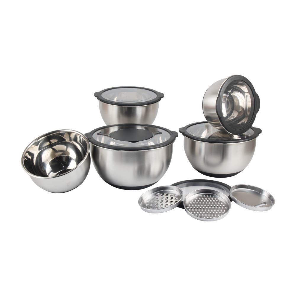 5size S/S Mixing Bowls With Transparent Lids Set & Grater — 2