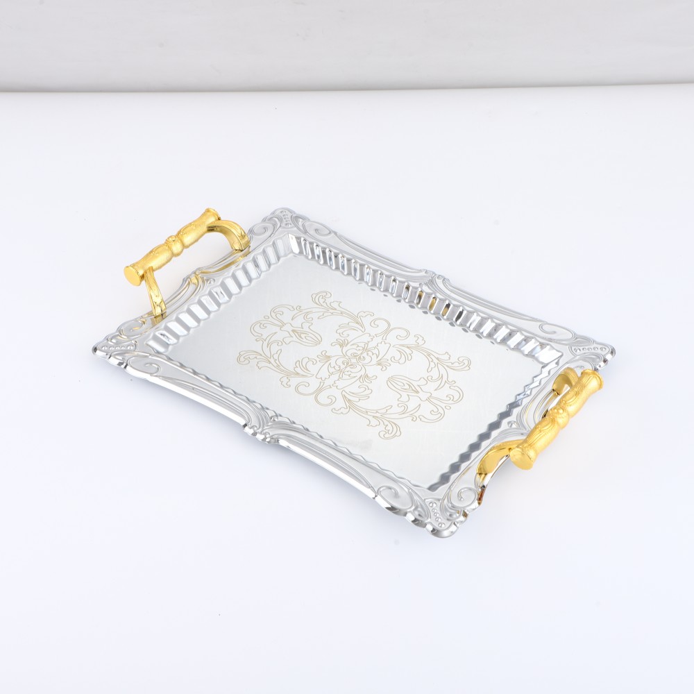 Lace Rectangular Iron Tray in Chrome — 2