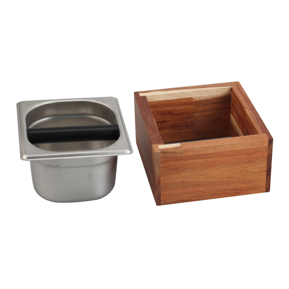 Stainless Steel And Wood Bin for Espresso Machine Coffee Grounds — 2