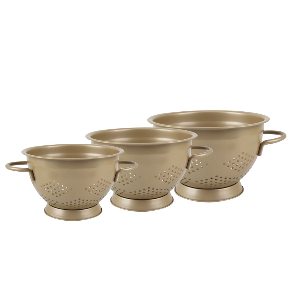 Gold Color Metal Strainer With Handles for Pasta, Spaghetti, Vegetables