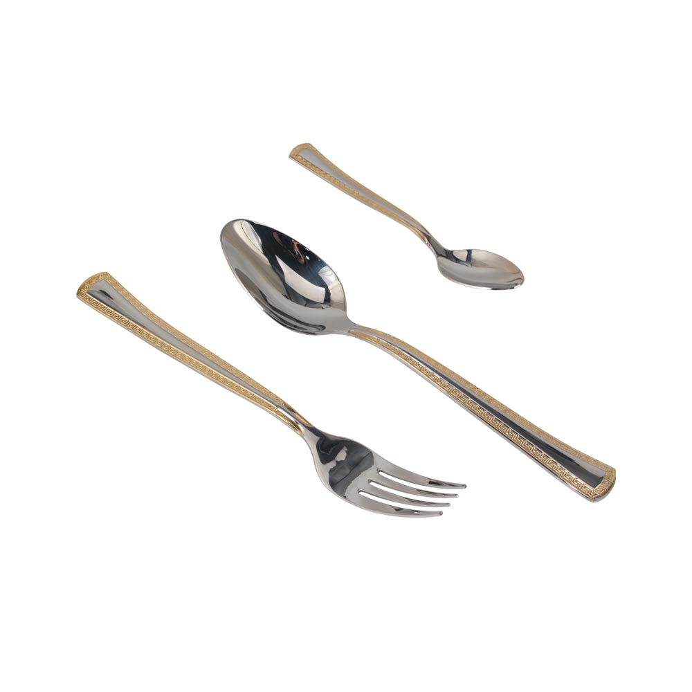 3-pcs Set Stainless Steel  Flatware set Mirror Polished Cutlery Set(65, Gold Accent) — 2