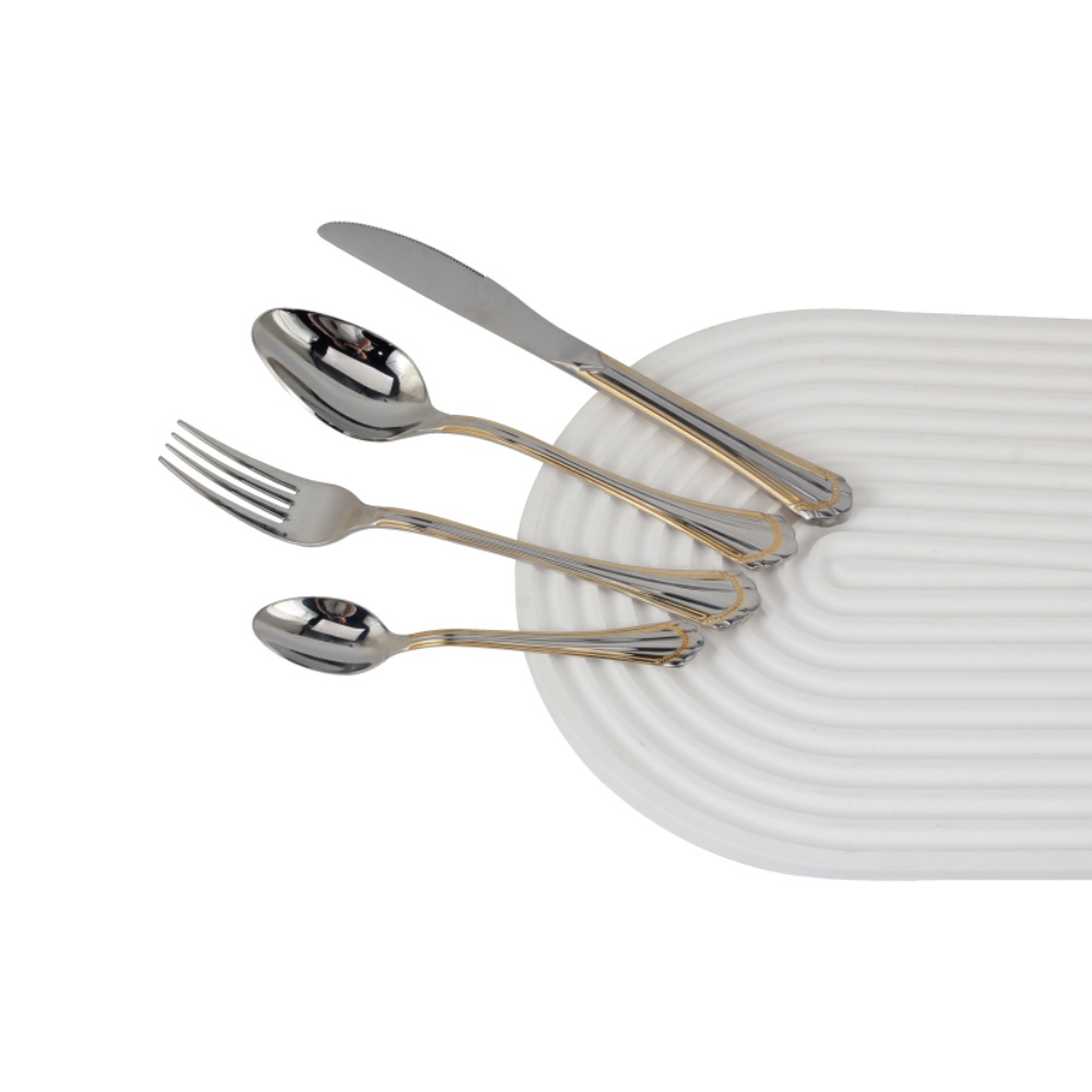 4-pcs Set Stainless Steel  Flatware set Dishwasher Safe (65, Gold Accent) — 8