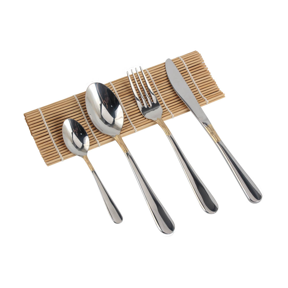 Stainless Steel Flatware Set,  silver plated with gold accents — 6