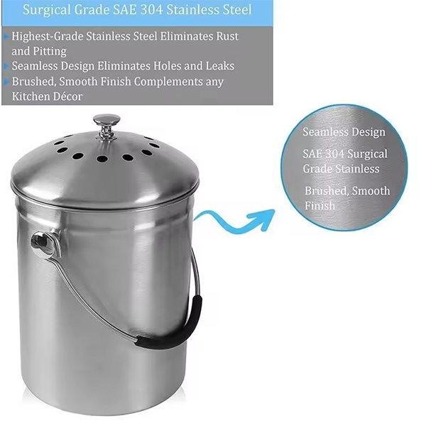 Indoor 1.0 Gallon Stainless Steel Compost Pail — 3