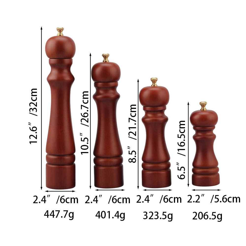 6.5/8.5/10.5/12.5 Inch Refillable Salt & Pepper Mills Adjust for Customized Coarseness — product information