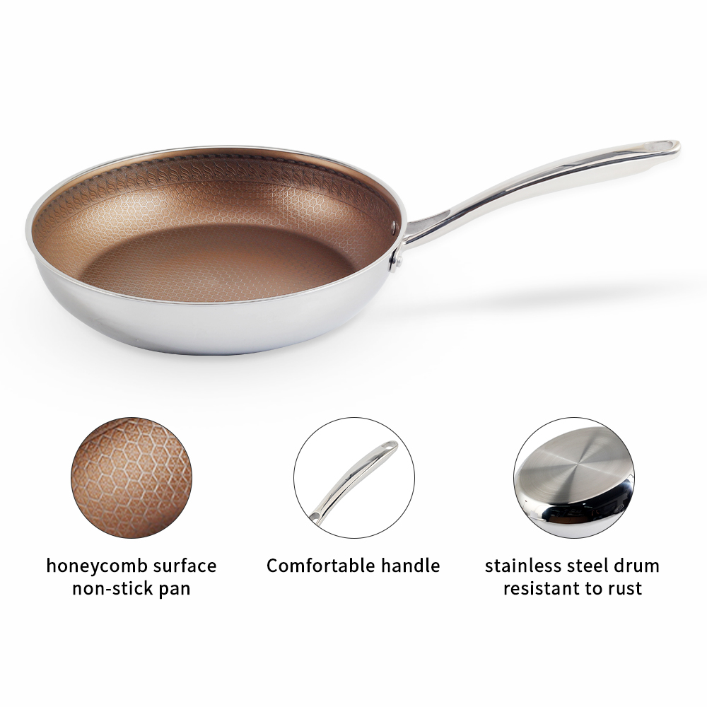 Stainless Steel Nonstick Frying Pan With Honeycomb for Kitchen Cooking — 5