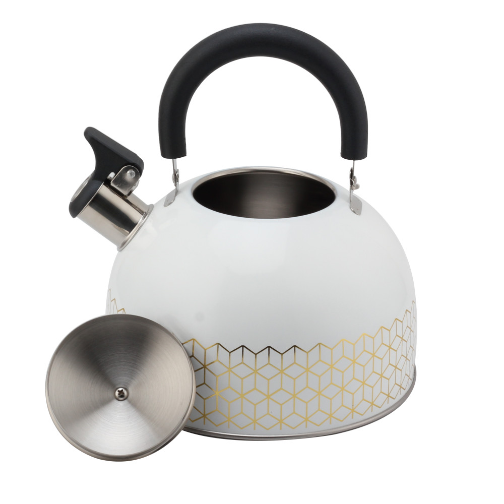 Patterned Stainless Steel Tea Kettle With Whistling Sound-White — product information