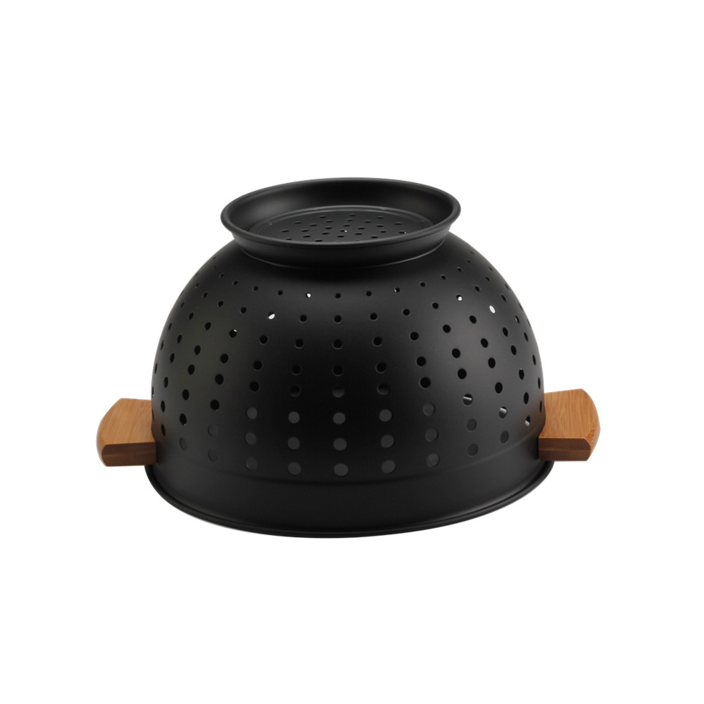 Metal Colander With Wood Handle, Black Deep Metal Strainers Colander — 3
