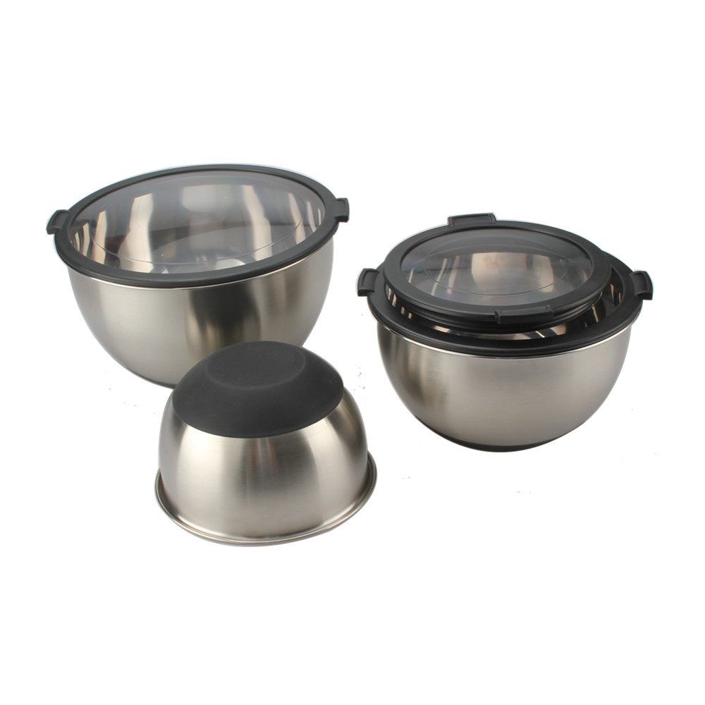 Stainless Steel Mixing Bowls With Plastic Clear Lids Set — 2